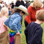 Kids getting ready for the sack race