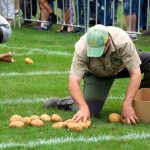 Men participating in the spud picking race